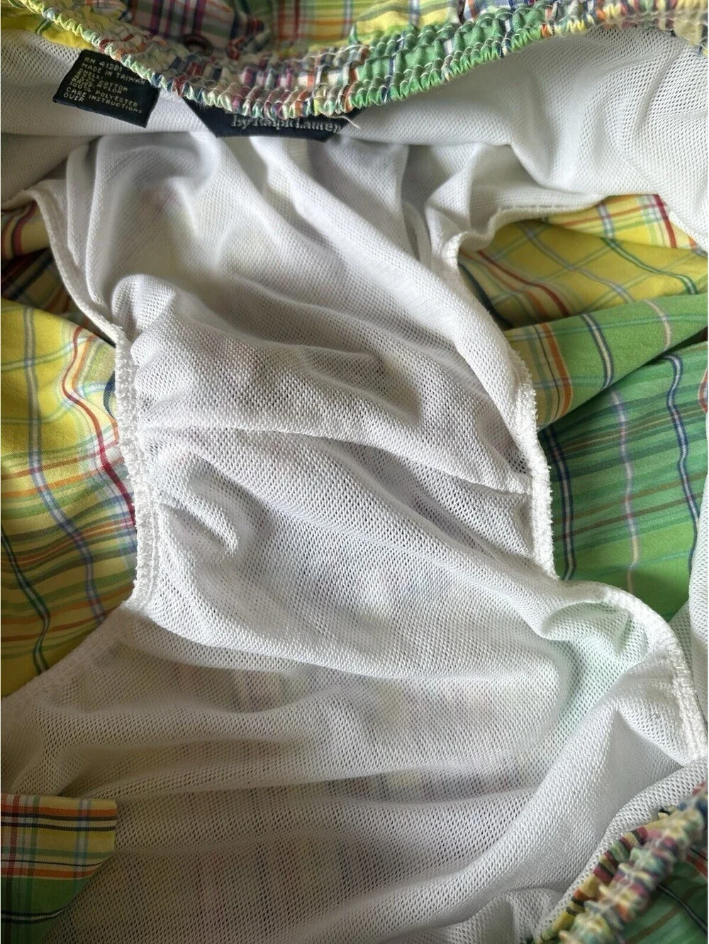 Polo Ralph Lauren Madras Plaid Swim Trunks Large Yellow Multicolor Quick Dry